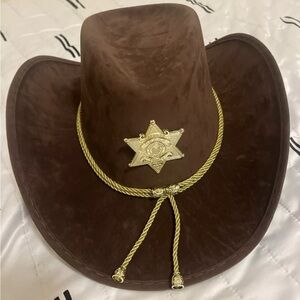 Brown Cowboy Hat with Gold Star Badge